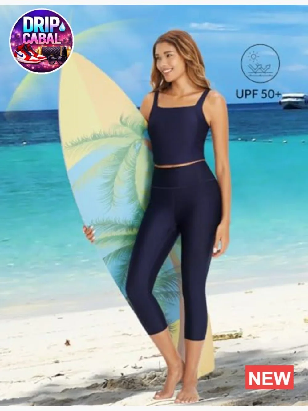 High Waisted Swim Pants 20in Long Capris UPF50+ with Pockets Liner